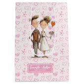 Grappig Eigenzinnig Trouwpaar Gift Bag Custom Naam Medium Cadeauzakje (Achterkant)