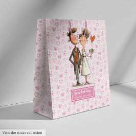 Grappig Eigenzinnig Trouwpaar Gift Bag Custom Naam Medium Cadeauzakje