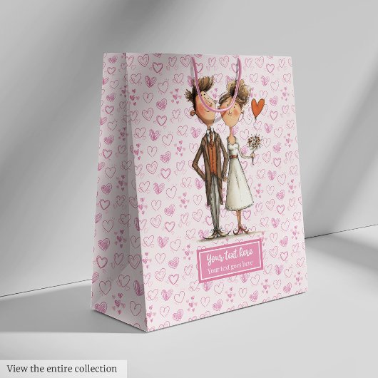 Grappig Eigenzinnig Trouwpaar Gift Bag Custom Naam Medium Cadeauzakje