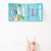 Grappig eiland strand 40e verjaardag cruise schip  spandoek (Insitu)