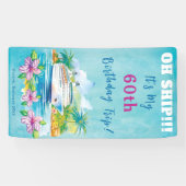 Grappig eiland strand 60e verjaardag cruise schip  spandoek (Horizontaal)