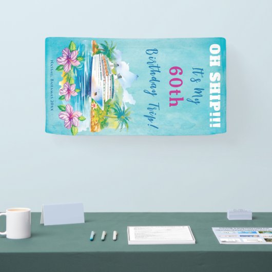 Grappig eiland strand 60e verjaardag cruise schip spandoek (Beurs)