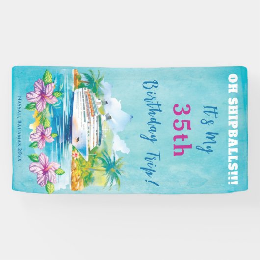 Grappig eiland strand verjaardag cruise schip deur spandoek (Horizontaal)