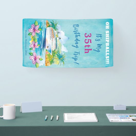 Grappig eiland strand verjaardag cruise schip deur spandoek (Beurs)