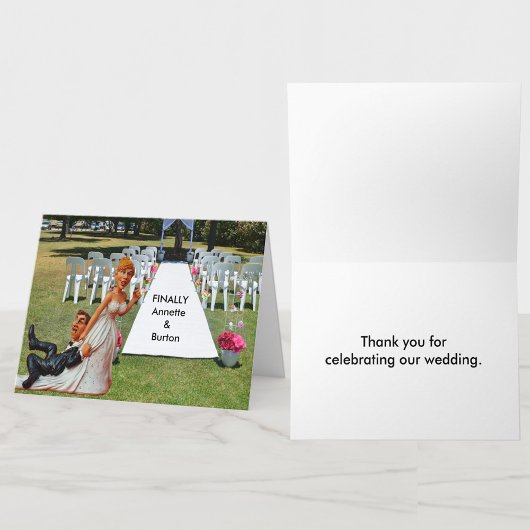 Grappig eindelijk bruiloft paar dank u kaart