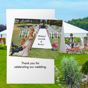 Grappig eindelijk bruiloft paar dank u kaart