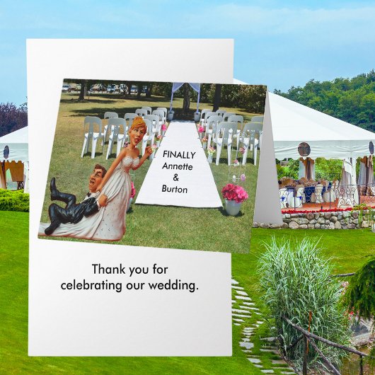 Grappig eindelijk bruiloft paar dank u kaart