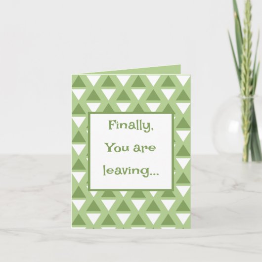 Grappig eindelijk ga je weg pastelgroen kaart (Voorkant)
