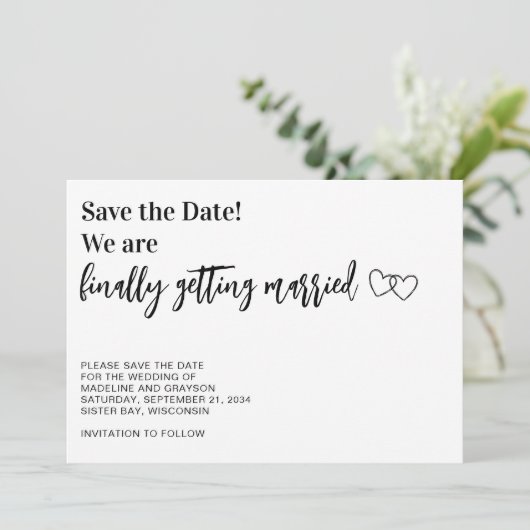 Grappig Eindelijk Getrouwd Save The Date (Staand voorkant)