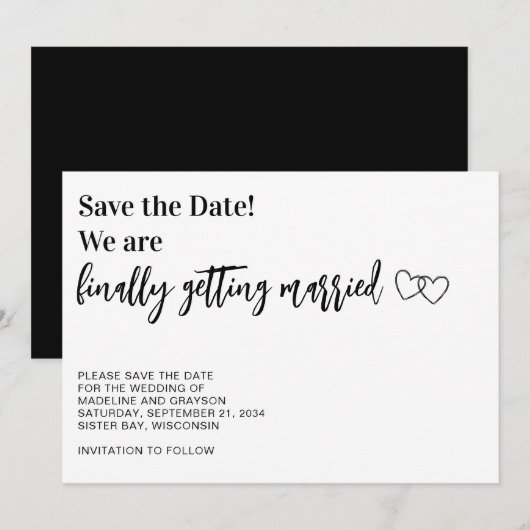 Grappig eindelijk trouwen save the date (Voorkant / Achterkant)