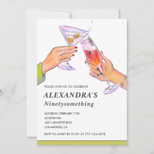 Grappig Elegant  Cocktail 91ste verjaardag Kaart (Voorkant)