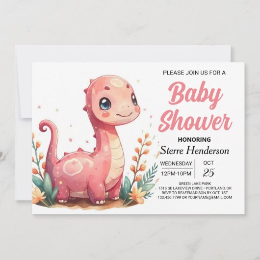 Grappig Elegant Custom Dinosaur Meisje Baby shower Kaart (Voorkant)