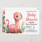 Grappig Elegant Custom Dinosaur Meisje Baby shower Kaart (Voorkant / Achterkant)
