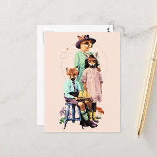 Grappig Elegant Red Fox familie Briefkaart