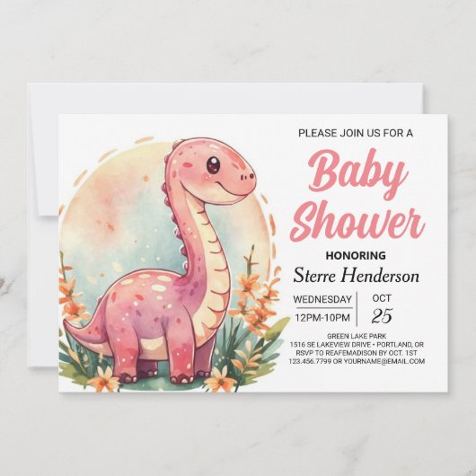 Grappig Elegant Roze Dinosaurus Meisje Baby shower Kaart (Voorkant)