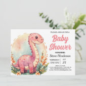 Grappig Elegant Roze Dinosaurus Meisje Baby shower Kaart (Staand voorkant)