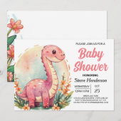 Grappig Elegant Roze Dinosaurus Meisje Baby shower Kaart (Voorkant / Achterkant)