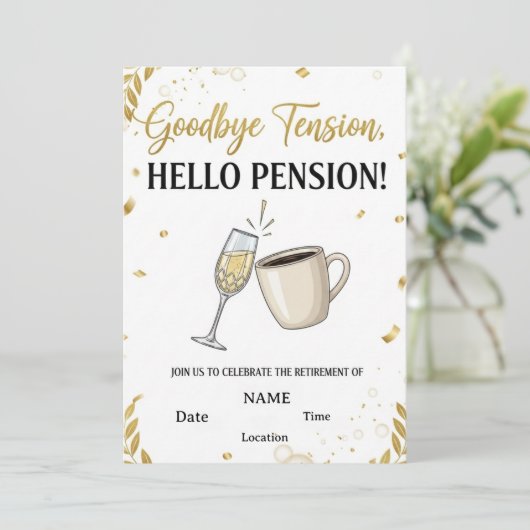 🎉 Grappig & Elegant Uitnodiging van het Pensioenf (Staand voorkant)