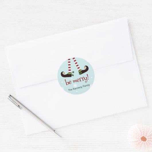 Grappig Elf Ronde Kerst stickers (Envelop)