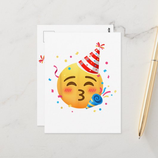 Grappig Emoticon Feestje Briefkaart (Voorkant / Achterkant in situ)