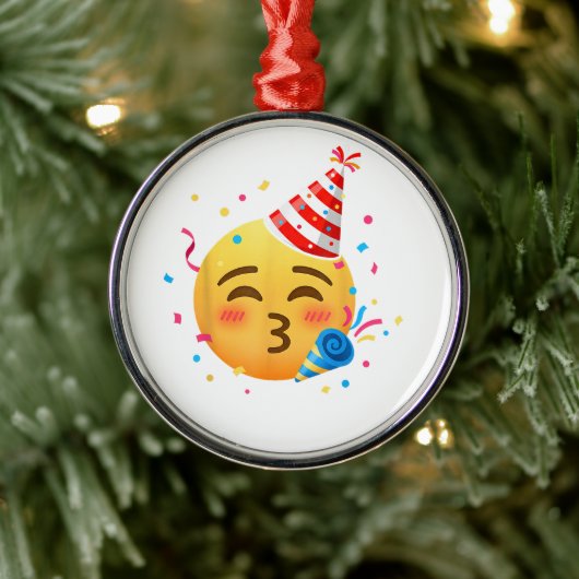 Grappig Emoticon Feestje Metalen Ornament (Boom)