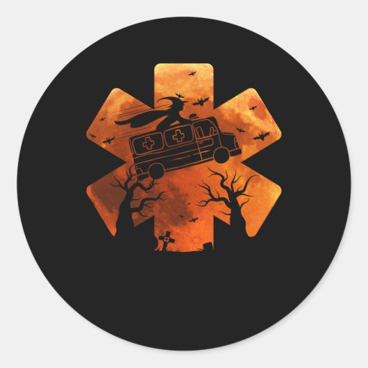 Grappig EMT Paramedic EMS Halloween Heks Riding Am Ronde Sticker (Voorkant)