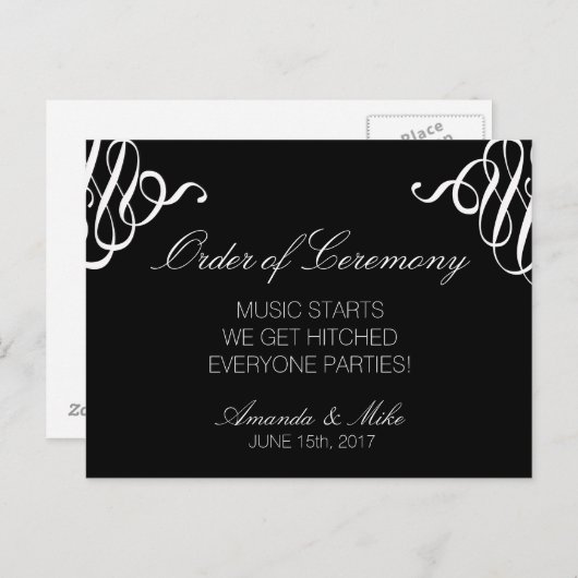 Grappig en eenvoudig huwelijksprogramma briefkaart (Voorkant / Achterkant)