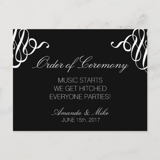Grappig en eenvoudig huwelijksprogramma briefkaart (Voorkant)