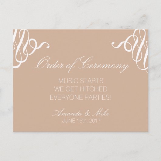 Grappig en eenvoudig huwelijksprogramma briefkaart (Voorkant)