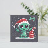 Grappig en eng Kerstmis Groene Alien Feestdagenkaart (Staand voorkant)