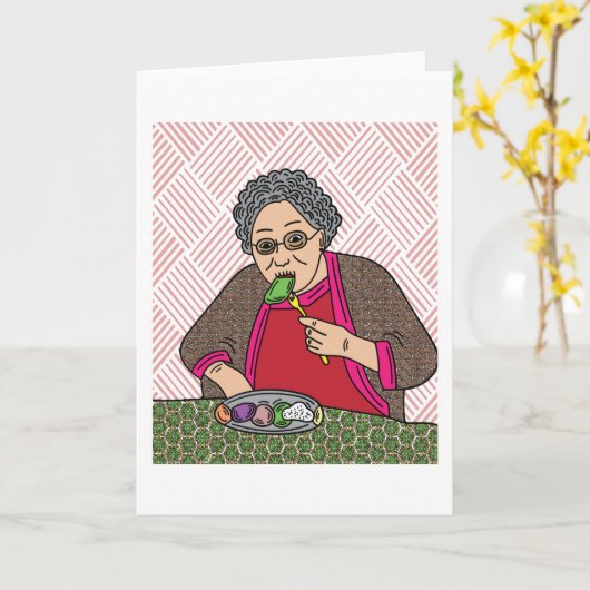 Grappig en hongerig oma kaart (Gele Bloem)