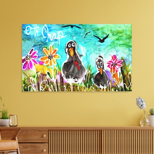 Grappig en kleurrijk Oh Crap Crows Canvas (Insitu (Woonkamer))
