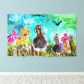 Grappig en kleurrijk Oh Crap Crows Canvas (Insitu (Houten vloer))