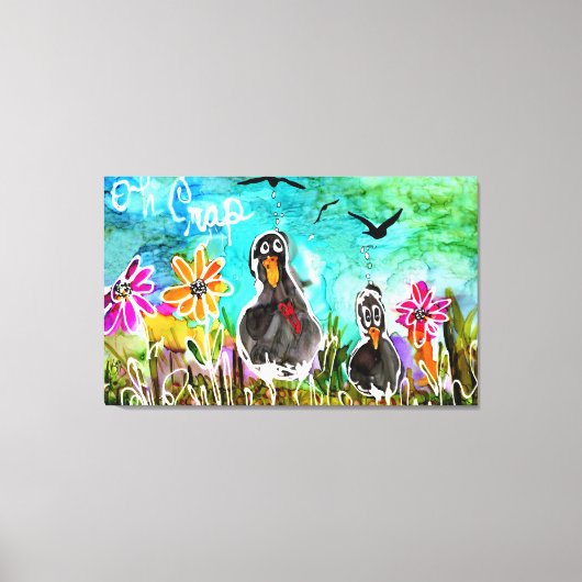 Grappig en kleurrijk Oh Crap Crows Canvas Afdruk (Voorkant)