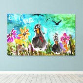 Grappig en kleurrijk Oh Crap Crows Canvas Afdruk (Insitu (Houten vloer))