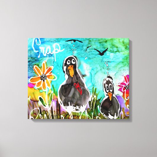 Grappig en kleurrijk Oh Crap Crows Canvas Afdruk (Voorkant)
