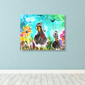 Grappig en kleurrijk Oh Crap Crows Canvas Afdruk (Insitu (Houten vloer))