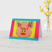 Grappig en kleurrijk Varken Wenskaart Kaart (Gele Bloem)