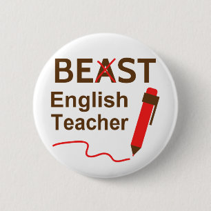 Grappig en maf, Beest of Beste Engelse leraar Ronde Button 5,7 Cm