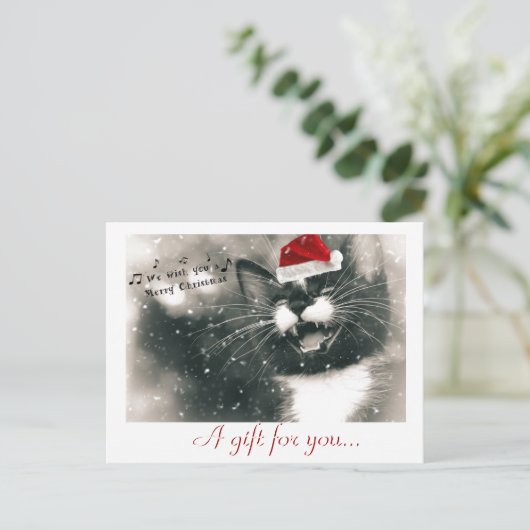 Grappig en Schattig Kerstkattencadeaubon Briefkaart (Staand voorkant)