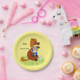 Grappig en schattig pony met baby - baby shower papieren bordje