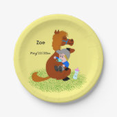 Grappig en schattig pony met baby - baby shower papieren bordje (Voorkant)