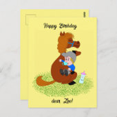 Grappig en schattig pony met baby - kinderverjaard briefkaart (Voorkant / Achterkant)
