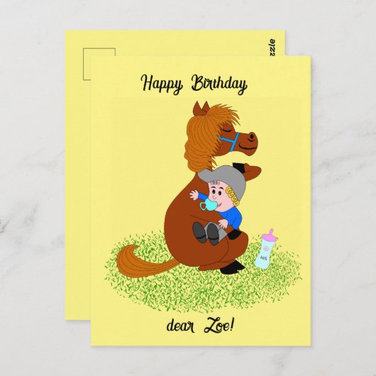 Grappig en schattig pony met baby - kinderverjaard briefkaart (Voorkant / Achterkant)
