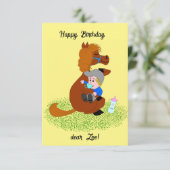 Grappig en schattig pony met baby - kinderverjaard kaart (Staand voorkant)