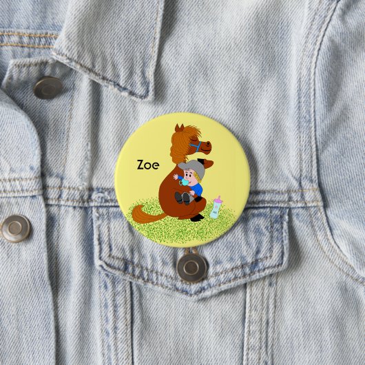 Grappig en schattig pony met baby - kinderverjaard ronde button 7,6 cm (In situ)