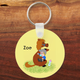 Grappig en schattig pony met baby - sleutelhanger