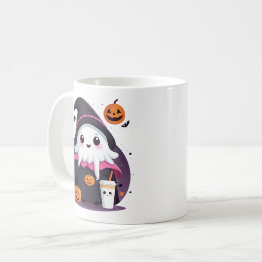 Grappig en schattig spook Halloween chocolade mokk Koffiemok (Voorkant links)