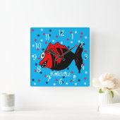 Grappig en schattig zwarte en rode fantasievis vierkante klok (Huis)