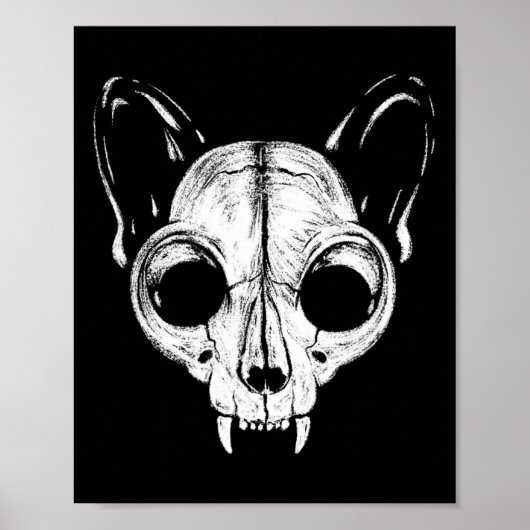Grappig eng Spooky Cat Feline Skull Skelet Hallo Poster (Voorkant)